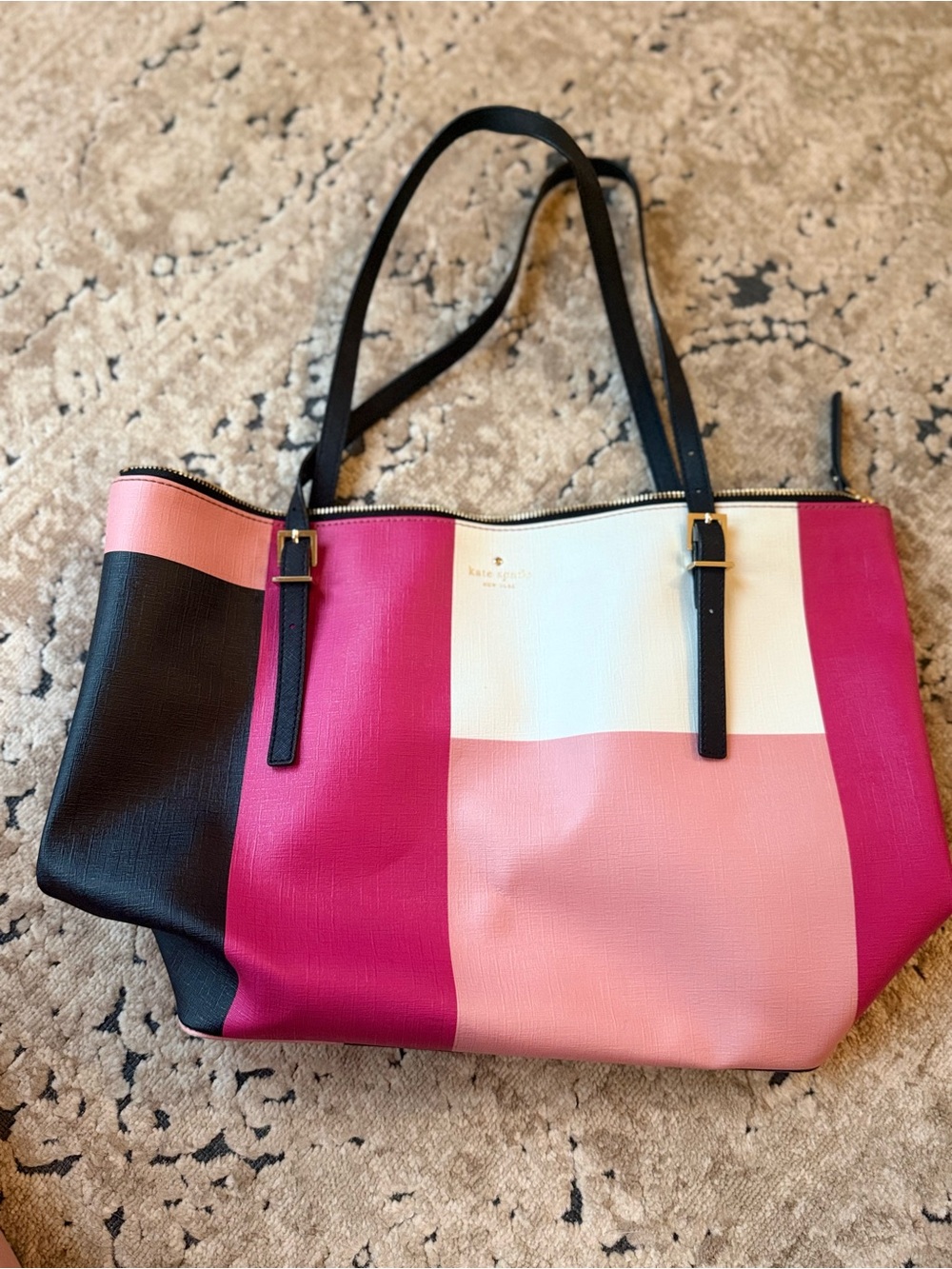 kate spade Colorblock Leather Tote - Hot Pink, Light Pink, White & Black